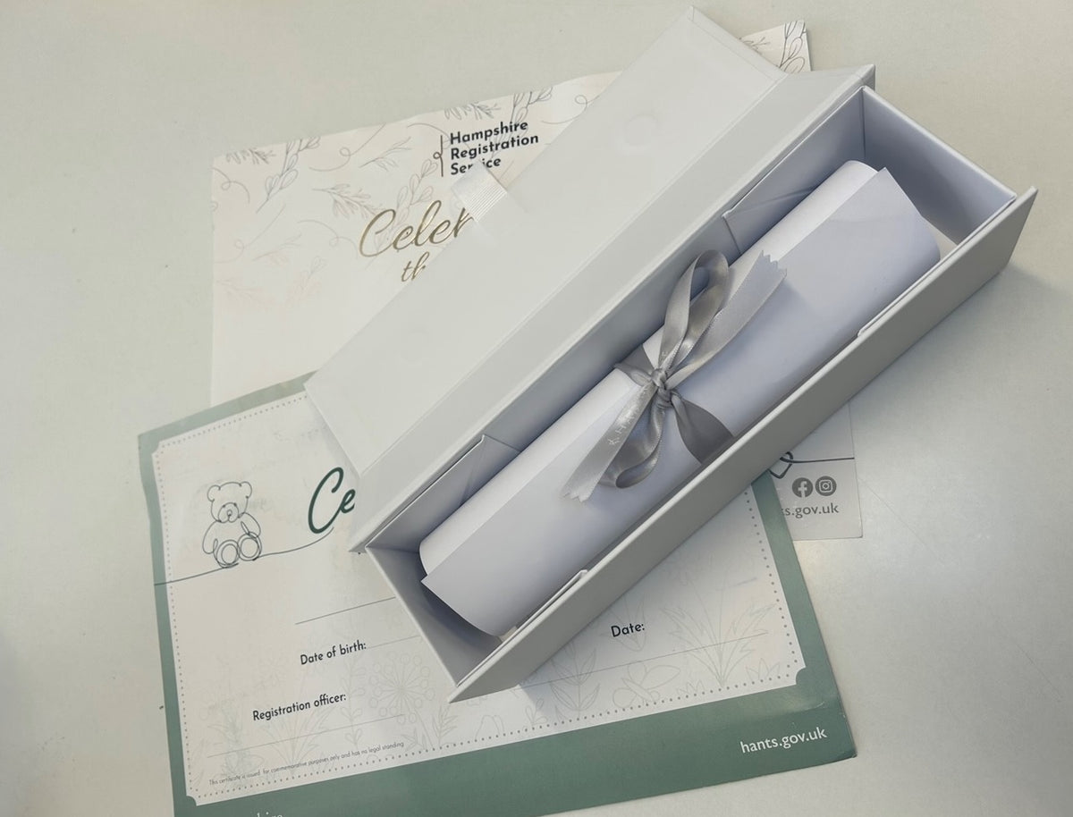Certificate box and Commemorative Birth Certificate Hampshire County